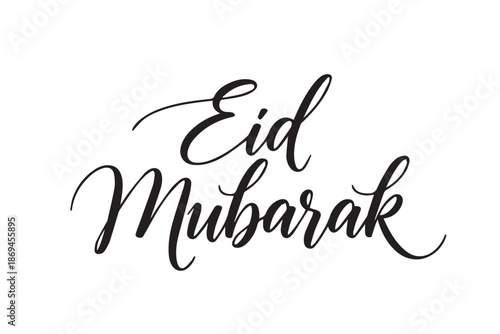 Eid mubarak calligraphy text in black for greeting card or banner vector illustration on transparent background