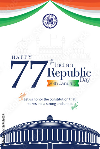 77th Indian Republic Day celebration poster illustration for 26 January