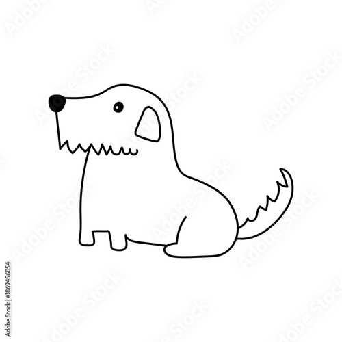 Funny dog ​​sitting with his tail raised. Doodle vector illustration. Isolated on a white background.