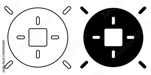 Circular object with internal square symbol