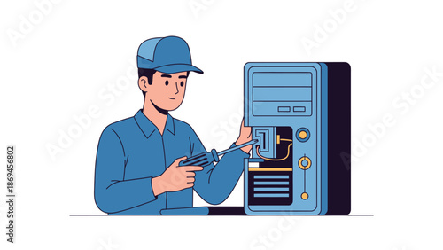 Technician Repairing Computer Hardware Illustration