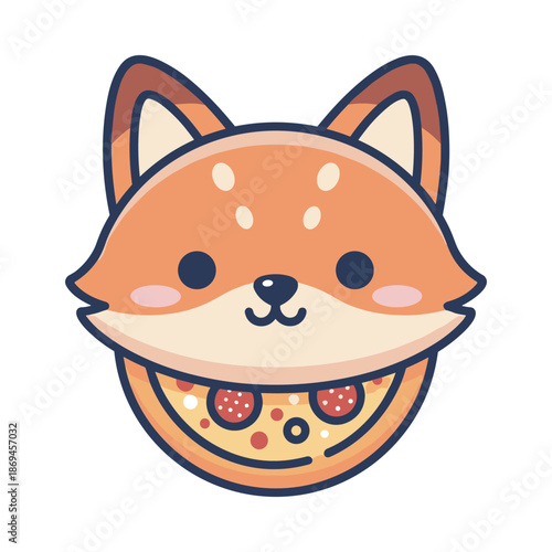 Cute Cartoon Shiba Inu Pizza Illustration