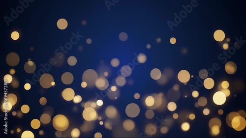 Elegant Abstract Dark Blue Background with Floating Gold Bokeh