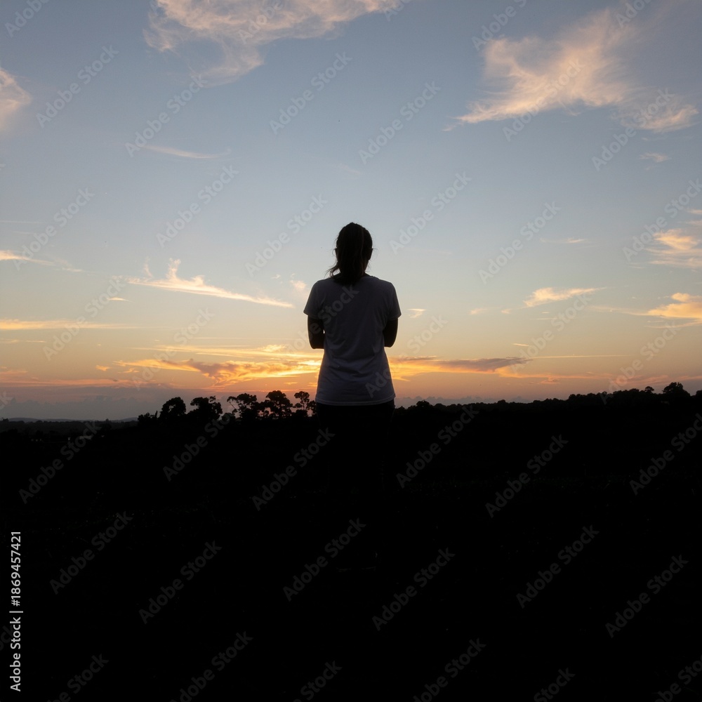 Fototapeta premium Silhouette under night sky with crescent moon