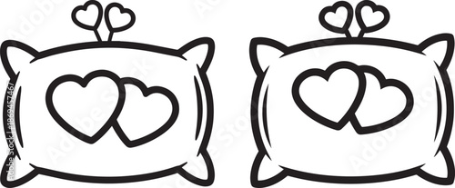 Pillow hearts silhouette on white art