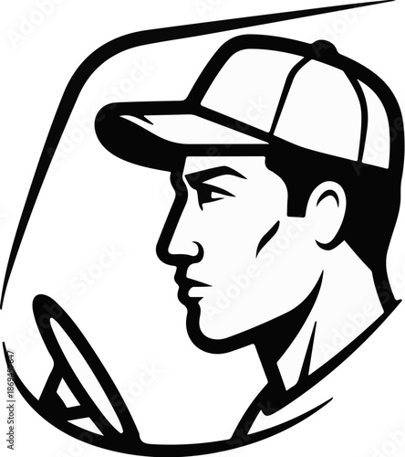 Man wearing a cap driving a vehicle