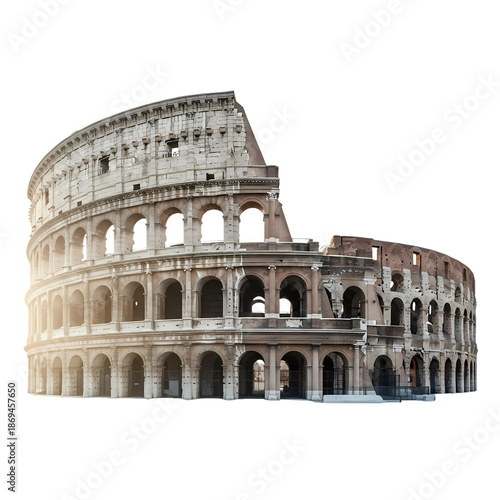 Ancient Roman Colosseum Landmark in Rome, Italy, Isolated Cutout Subject