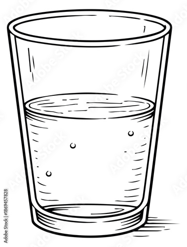 Hand drawn line art illustration of a glass of water depicting a refreshing drink for hydration and healthy living