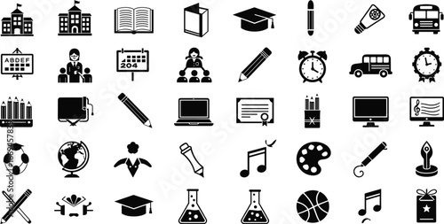 Collection of black and white education and school related building