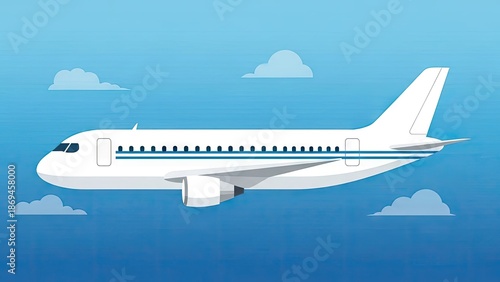 Wallpaper Mural Airplane flying through clear blue sky with fluffy white clouds Torontodigital.ca