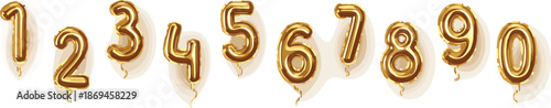 Golden metallic balloon numbers from one to zero in a row