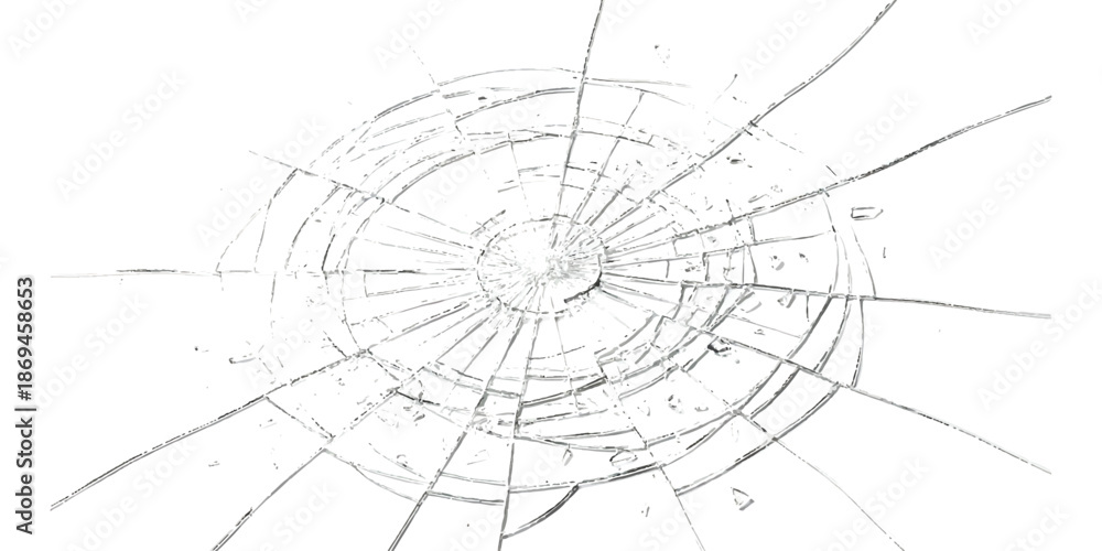 Obraz premium Realistic Broken Glass Crack with Radial Spider Web Pattern Isolated on White Background