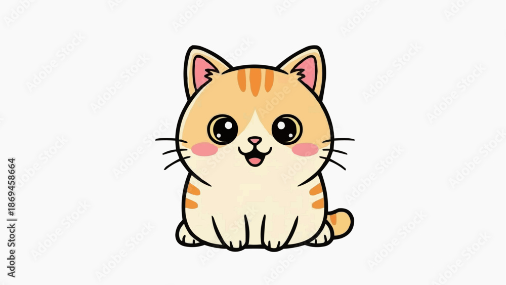 Fototapeta premium Cute cartoon cat vector with simple flat design and happy expression.