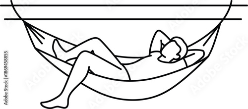 Person Relaxing in a Black and White Hammock with a Dog