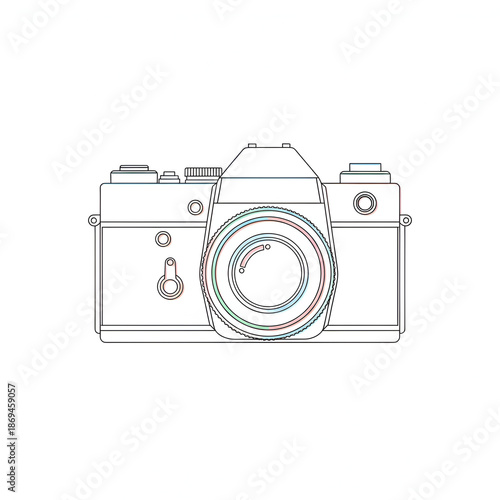Camera with Multicolored Lens Rings Isolated on White Background