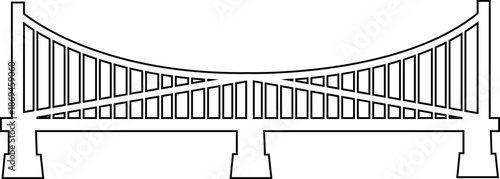 Bridge icon with arch suspension truss viaduct structures in line style, transportation infrastructure outline illustration for city map UI design