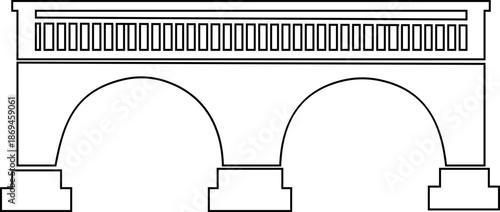 Bridge icon with arch suspension truss viaduct structures in line style, transportation infrastructure outline illustration for city map UI design