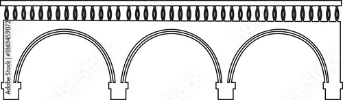 Bridge icon with arch suspension truss viaduct structures in line style, transportation infrastructure outline illustration for city map UI design