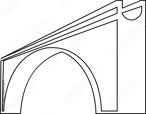 Bridge icon with arch suspension truss viaduct structures in line style, transportation infrastructure outline illustration for city map UI design