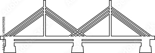 Bridge icon with arch suspension truss viaduct structures in line style, transportation infrastructure outline illustration for city map UI design