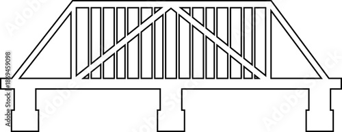 Bridge icon with arch suspension truss viaduct structures in line style, transportation infrastructure outline illustration for city map UI design