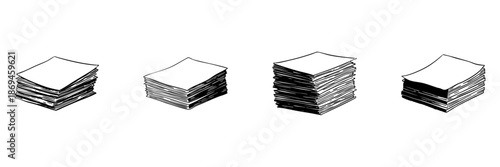 Stacks Of Paper Doodle Sketch Set. Document Organization And Office Workload Representation In Hand Drawn Style Collection. Business And Administrative Tasks. Hand Drawn Isolated Vector Illustration