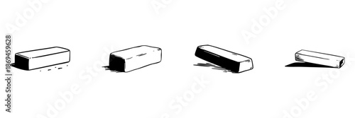 Rectangular Eraser Doodle Sketch Set. Stationery And Correction Tool In Hand Drawn Style Collection. School And Office Supplies. Isolated Vector Illustration