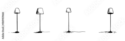 Floor Lamp Doodle Sketch Set. Home Lighting, Interior Design, And Decor Elements In Hand Drawn Style Collection. Minimalist And Modern Aesthetic. Hand Drawn Isolated Vector Illustration