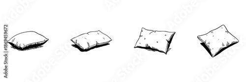 Pillow Doodle Sketch Set. Comfort, Relaxation, And Sleep Essentials In Hand Drawn Style Collection. Bedding And Home Decor Elements. Isolated Vector Illustration