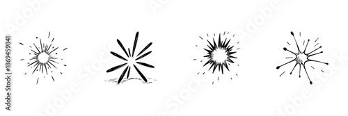 Abstract Explosion And Burst Doodle Sketch Set. Energy, Creativity, And Dynamic Expression In Hand Drawn Style Collection. Isolated Vector Illustration