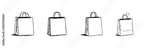 Shopping Bag Doodle Sketch Set. Retail, E-Commerce, And Consumer Goods In Hand Drawn Style Collection. Versatile For Marketing And Branding. Isolated Vector Illustration