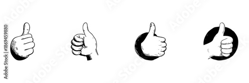 Thumbs Up Gesture Doodle Sketch Set. Positive Approval, Agreement, Encouragement Symbols In Hand Drawn Style Collection. Expressing Satisfaction And Support. Isolated Vector Illustration