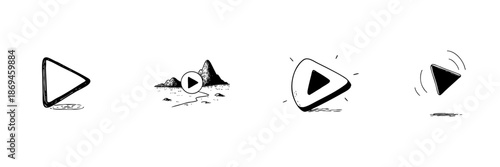 Play Button Doodle Sketch Set. Multimedia Playback, Video Streaming, And Digital Media Control In Hand Drawn Style Collection. Creative And Artistic Design Elements. Isolated Vector Illustration