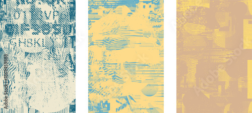 Grunge background texture vector overlay set with rough halftone noise for modern design, posters and digital layouts. Combined and mixed layered background for digital design.