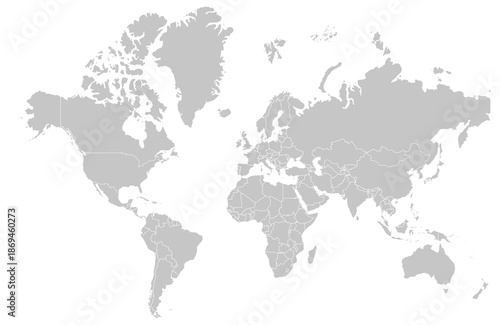 vector world map features a clean and modern layout, making it an ideal resource for educational projects and professional presentations. The design showcases global continents and country outlines.