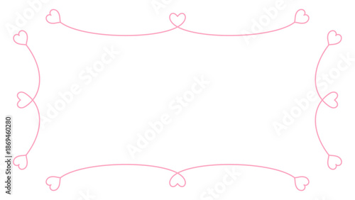 Romantic decorative frame created with a continuous pink line forming small hearts along the edges and corners