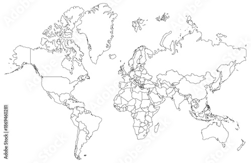 vector world map features a clean and modern layout, making it an ideal resource for educational projects and professional presentations. The design showcases global continents and country outlines.