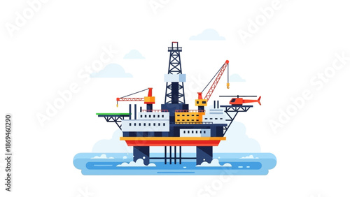 Industrial offshore oil drilling platform for petroleum extraction and energy production in the ocean