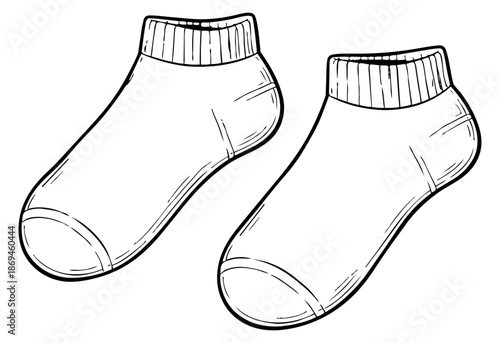 Hand drawn line art socks set featuring two athletic ankle socks for apparel design