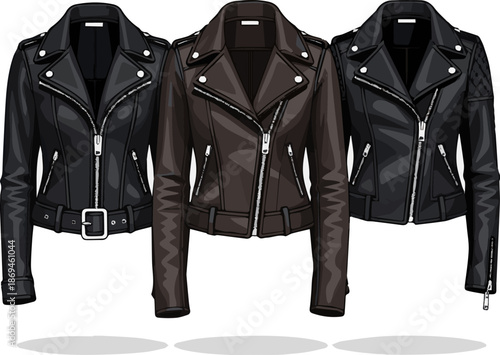 Create a kinds of deferent smart girl leathers jacket vector art with white background.