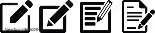 Edit icon set. Notepad edit document with pencil icon. Pencil icon, sign up icon. Business concept note edit pictogram. Vector illustration.