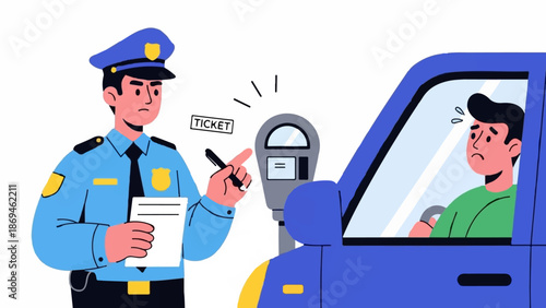 Officer issues parking ticket to distressed driver next to a parking meter