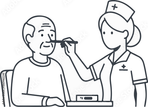 Nurse performing medical test on an elderly man