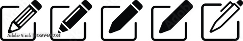 Edit icon set. Notepad edit document with pencil icon. Pencil icon, sign up icon. Business concept note edit pictogram. Vector illustration.