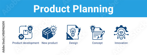 Product Planning web banner icon vector illustration concept ,  with icon of Product development, New product, Design.