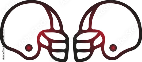 Stylized graphic illustration of two American football helmets facing each other, symbolizing competition and sport, rendered in a clean, modern vector art style with a red gradient detail 