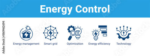 Energy Control web banner icon vector illustration concept ,  with icon of Energy management, Smart grid, Optimization, Energy.