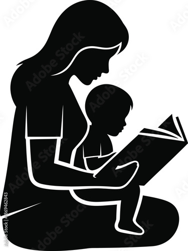 Mother and child reading a book together