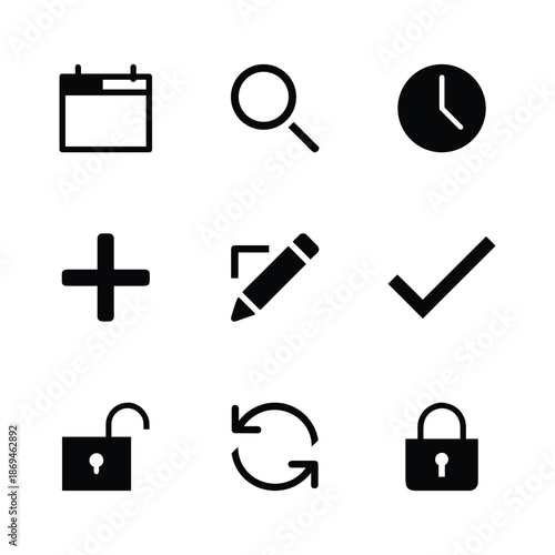 Set of User Interface Icons. Containing Settings, Search, Security and  Digital Products
