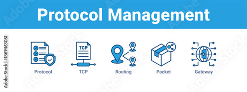 Protocol Management web banner icon vector illustration concept ,  with icon of Protocol, TCP, Routing.